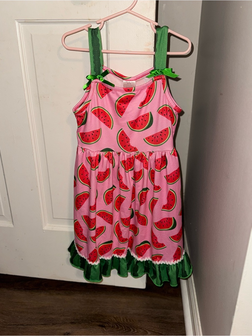 Pink Watermelon Print Sundress with Green Trim